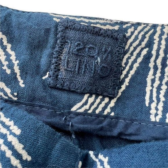 120% Lino Leaf-Print Stretch Linen Casual Crop Pant Sz 6 Side Zip Blue‎ - Picture 2 of 7